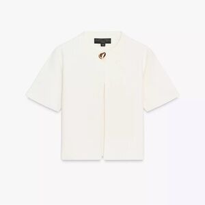 NWOT Zara Cream Short Sleeve Knit Cardigan with Gold Accent